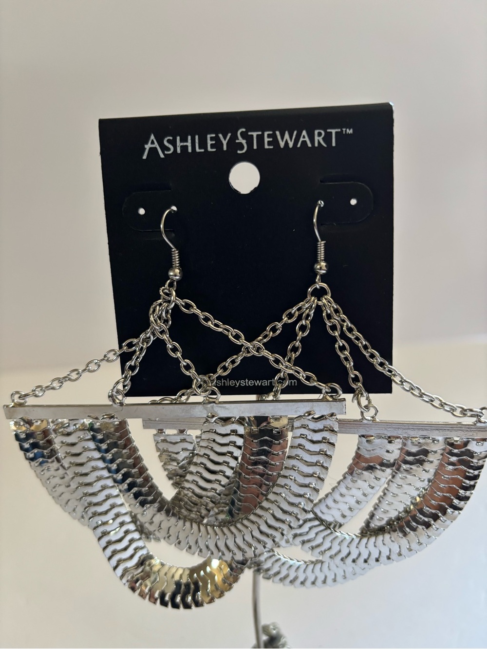 Ashley Stewart Shimmering silvertone Fan Drop Earrings